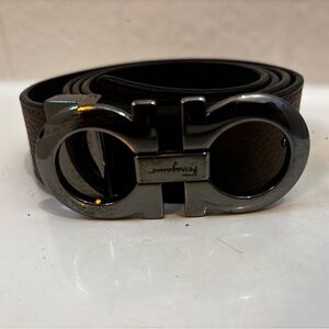 Salvatore Ferragamo Dark Brown Belt with Metallic Buckle